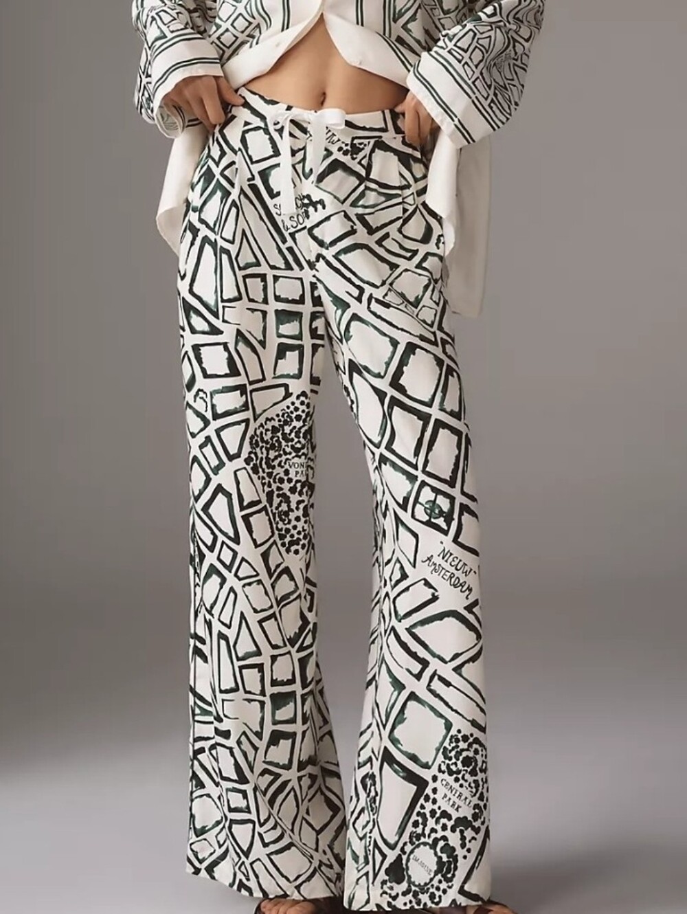 NWT Scotch & Soda Eleni Pants Amsterdam Print White Green High Rise Wide Leg Sm